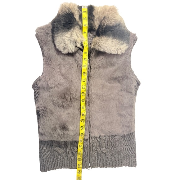 June Rabbit Fur Wool Knit Chunky Vest Womens  Old Money Small Grey Boho Zip Sm - Picture 7 of 10
